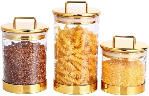 GYJZZW Transparente Vorratsdosen mit goldfarbenem Deckel, dekorative Dosen für Küche, Bad, Büro, Badebomben-Aufbewahrung, Süßigkeitenschale für Schreibtisch (A1), 3 Stück