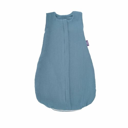 TRÄUMELAND – Baby Sommerschlafsack in jeansblau 0.5 TOG, leichter atmungsaktiver Schlafsack aus Musselin für warme Sommernächte, Öko-Tex 100 zertifiziert, schadstofffrei & hautfreundlich