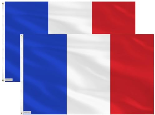 Fontee® Lot de 2 [Drapeau Français] [90X150cm] [Couleurs Vives] [Résistant à la décoloration UV] [En-tête de toile] [Double couture] [œillets en laiton épais]