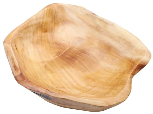 LOORGVEL Rustikale Handgeschnitzte Holzschale Große Servierschale aus Naturholz für Obst Snacks Salat Wohnzimmer Dekor Praktische Holzschale für Lebensmittel Desktop Holzplatte