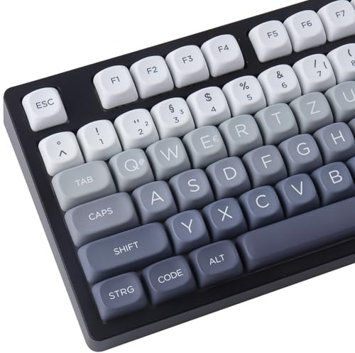PBT German Keycaps 131 Keys Double Shot MOA Profile Keycap White-Grey Gradient Dye Sub Custom Keycaps for Cherry MX Switch ISO QWERTZ Layout Mechanical Keyboards