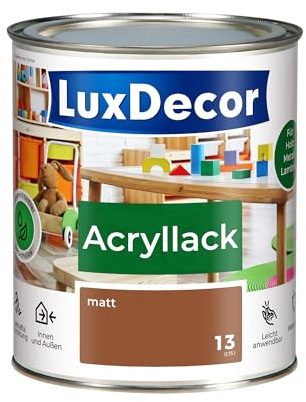 LuxDecor Acryllack 750ml Matt (13) Hawaiianische Zigarre, Holzlack Buntlack, Spielzeuge Metall Möbel Fenster, Sicher Kindermöbel Spielzeuge
