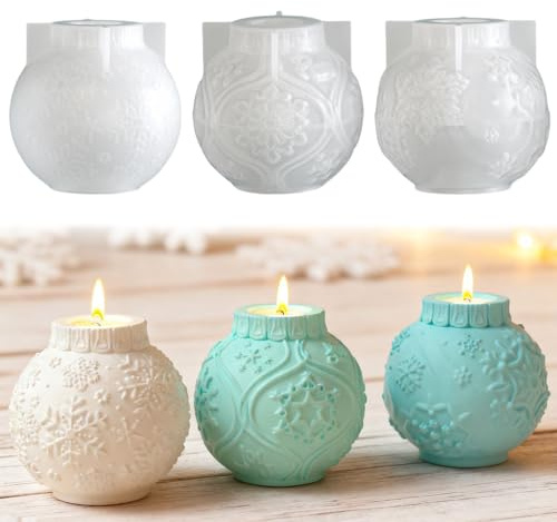 Kerzenformen Silikon Weihnachten, Silikonformen Gießformen Weihnachten Kerzen Formen Silikon, 3D Silikonform Kerzen, Schneeflocke Kerzen Silikonformen, Kerzenformen zum Gießen, Kerzenform Winter (Set)