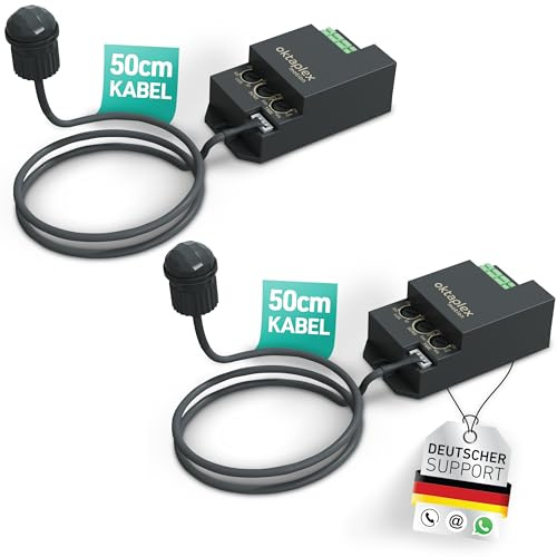 Oktaplex Jana 2er Set Einbau Bewegungsmelder Aussen schwarz | 360 Grad Ø4m Infrarotsensor IP65 / IP20 Motion Sensor 230V mit 50cm Kabel