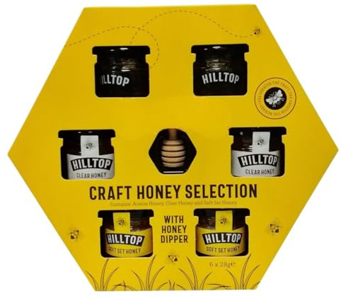 Premium Craft Honey collection Gift Set – 6 Mini Jars with Wooden Dipper | Acacia, Clear & Soft Set Honey Variety | Natural Sweetener Sampler Pack 168g