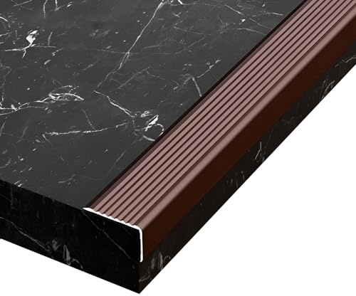 Profilé d'angle de bord de marche antidérapant 3×2cm, nez de marche en aluminium en forme de L pour d'escalier intérieures et extérieures en carrelage/parquet(Brown,100cm/39 In)