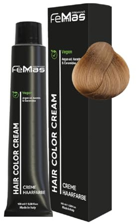 FemMas Haarfarbe Mittelblond Ash Gold 7.13 I Creme Haarfarbe mit Arganöl, Keratin & Ceramiden I Als dauerhafte Haarfärbung oder Tönung für strahlende, haltbare Farbergebnisse I 100 ml