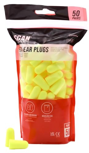 Scan Foam Ear Plugs – Soft Polymer Foam Hearing Protection with SNR 38dB Noise Reduction, 35 Second Slow Rebound for Comfort & Secure Fit, EN352-2 Certified - Pouch of 50 Pairs