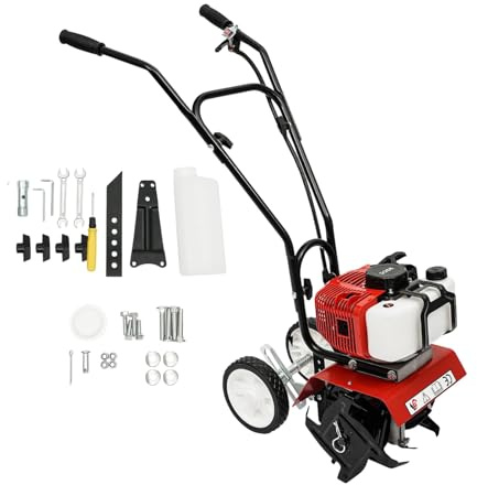 LENJKYYO Motoculteur Thermique 52cc 1700W, Motobineuse Puissante à 2 Temps, Largeur de Travail 30cm Profondeur 12cm, Léger et Durable avec Lames en Acier au Manganèse, Idéal pour Jardin