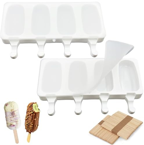 Ice Lolly Moulds with Sticks, 2 Set Silicone Popsicle Mould with Lid, BPA Free Ice Pop Mould for DIY Ice Cream Dessert Chocolate (Large)