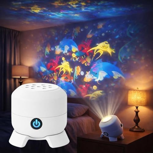 WANWEN Proyector de Luz LED Giratorio y Dinámico Fondo Marino, Luz Nocturna Oceánica con Rotación de 360°, Proyector LED Recargable, para Dormitorio, Cine en Casa
