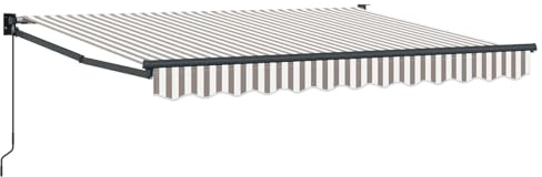 Foknhdi Auvent à bras articulé - 3,5 x 2,5 m - Auvent manuel à manivelle pour terrasse et balcon - Robuste - Avec manivelle - Cadre en aluminium et tissu polyester - Gris clair et blanc