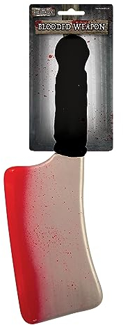 HENBRANDT Large Bloodied Meat Cleaver 35cm Halloween Bloody Knife Prop Weapon Large Fake Kitchen Knife with Blood Splatter Trick or Treat Halloween Fancy Dress Costume Accessories