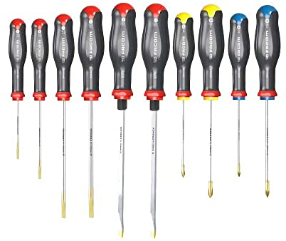 FACOM AT.J10 - Jeux de 10 Tournevis Protwist - Manche Soft Grip pour Plus de Confort - Sécurité d'Utilisation - Longue Durée de Vie - Pour Professionnels et Particuliers