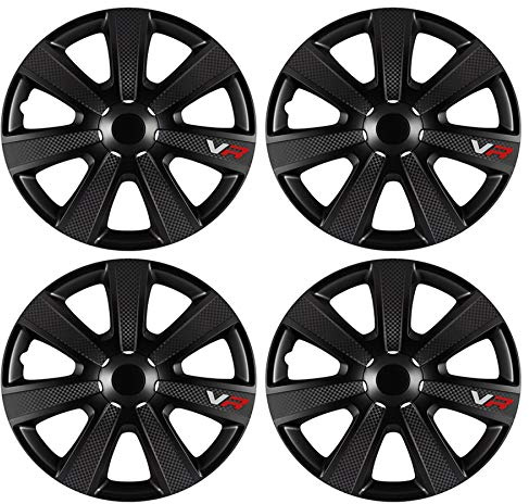 UKB4C 14 4 x Alloy Look Black VR Carbon Effect Multi-Spoke Wheel Trims Hub Caps Covers Protectors