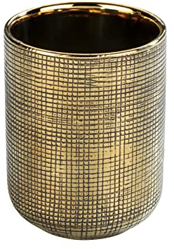 WENKO Bicchiere portaspazzolini Rivara, pregiato portaspazzolini per spazzolini e dentifricio, in raffinata ceramica, dipinto a mano, Ø 7,5 x 9,5 cm, colore oro