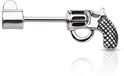 beyoutifulthings Brustwarzen-Piercing Revolver Pistole Brust-Piercing Nippel-Piercing Chirurgenstahl Gold Schwarz Silber Stab 1,6/12mm