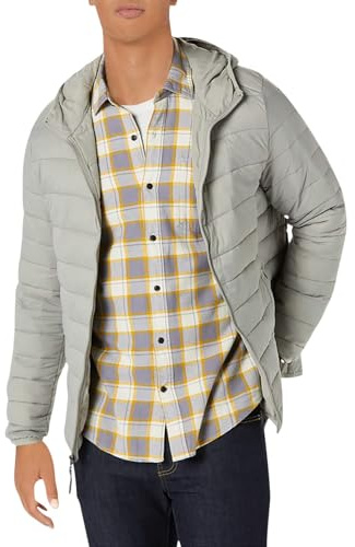 Amazon Essentials Chaqueta Acolchada Ligera y Resistente al Agua para Hombre, Gris Claro, Talla L