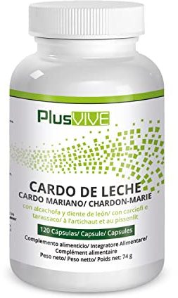 Plusvive - Lot de 120 capsules de complexe à base de chardon-marie, enrichies en extraits d’artichaut et de pissenlit, 100 % vegan
