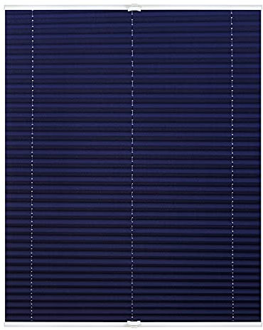 Lichtblick Plissee Klemmfix, ohne Bohren, verspannt, lichtdurchlässig, Blickdicht, mit eleganter Crushed Optik, Klemmträger mit Metallkomponente Blau,40 cm x 130 cm (B x L)