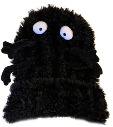 YIZITU Handgefertigte Plüschmütze mit Cartoon-Motiv, für Damen, weiche Wolle, Plüschmütze, niedliches Geschenk, Kunstpelz, Schwarz