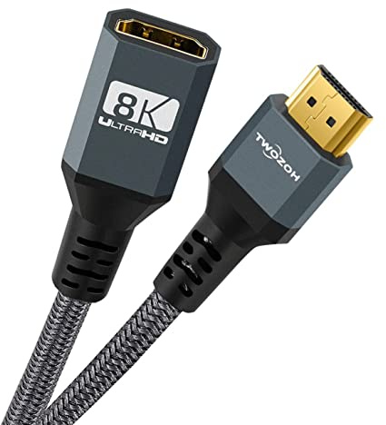 Twozoh 8K 4K HDMI förlängningskabel, HDMI 2.1 Hane till Hona kabel, nylonflätad förlängningskabel stöder @ 60Hz@120Hz 48Gbps (1,5M)