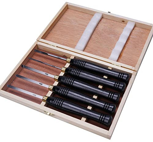 HSS-Mini-Drechselmesser Set 5-Tlg Drechseleisen Für Drechselbank Drechselbeitel Holz Drechselsatz Drechselwerkzeug Set Für Profis Oder Bastler Holzschnitzereien Mit Holzkiste