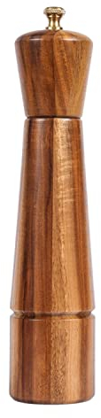 DeroTeno Molinillo de pimienta, molinillo de pimienta ajustable de acero inoxidable, madera de acacia, 27 cm de altura, DIÁMETRO inferior: 6 cm, (la bandeja NO está incluida)