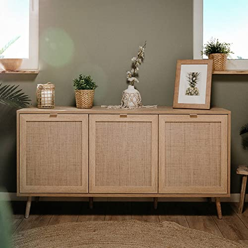 Homestyle4u 2108, Kommode Sideboard Schrank Mit Türen Braun Holz Highboard Anrichte Wohnzimmer Schlafzimmer