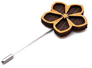 GIVBRO Broche en bois en forme de fleur pour homme - Boutonnière pour mariage, costume, smoking
