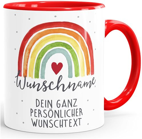 SpecialMe® Kaffee-Tasse Regenbogen personalisiert mit Name und Wunschtext dein eigener Text personalisierbare Geschenke Weiss-innen-rot standard