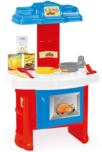 DOLU: Chef's Kitchen Set - Red-Blue-White - 20pc Toy Cooking Center, Stovetop Appliance Pretend Play, Dishes & Food Accessories, Kids & Toddlers 2+