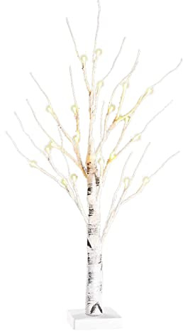 MISNODE Árbol de Abedul Blanco Preencendido, Decoración de Árbol de Mesa, Luz Nocturna LED con Luces de Hadas Cálidas, Árbol Iluminado de Gypsophila para Decoración Navideña, 60 cm