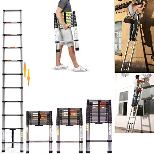 Telescopic Ladder 3.2M Multi-Purpose Folding Telescoping Ladder Anti-Slip Extension Ladder Portable Loft Ladders Collapsible Ladder for Household and Outdoor Working, 330lb Capacity (3.2m/10.5FT)