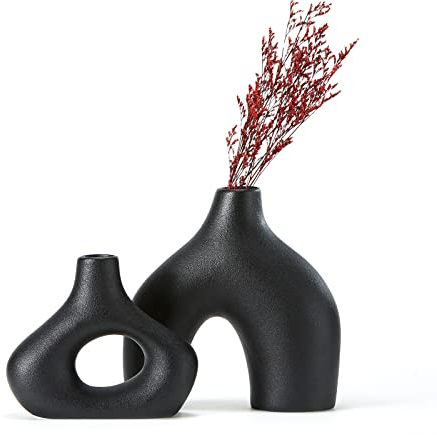 CEMABT Schwarze Keramikvase 2er-Set Doppelberg vasen für Moderne Boho Nordic Minimalismus-Stil Dekoration -vasen für Wohnzimmer, Hochzeit, Abendessen Tisch, Party, Büro und Schlafzimmer