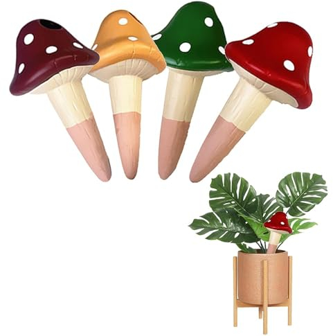 Tonkegel Bewässerung 4er Set, Pilz geformt Pflanze Bewässerungskugeln mit 10 Gartenaccessoires, je 150 ml, Automatisches Bewässerungssystem für Zimmerpflanzen und Blumen, Gießkugel für Pflanzen