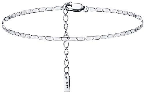 Fashion Fußkette Silber, Klassische Fusskettchen Silber 925 Damen, Flexibel Verstellbar Fußkette, Wasserfeste Fußkettchen für Damen, Fussketten für Frauen Silber, Schmuck für Frauen und Mädchen