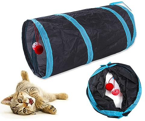 Tunnel per Gatti,Estensibile Pieghevole Tunnel Gatti,interattivo pop-up labirinto,Tenda a Tunnel per Gatti con Pompon e Campanelle per Cani per Gatti,Cuccioli,Conigli,porcellini d'India