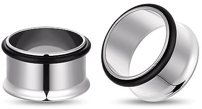 Longbeauty 1 Paar G23 Titan Ohr Dehnung Set Piercing Ohr Tunnels Knochenstab Dehnungsset Dehnstab Expander Silber Punkstil, 16MM
