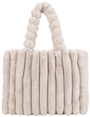 TIAASTAP Plüsch Handtasche für Damen Puffy Tote Bag Einfarbig Shopper Tasche Groß Umhängetasche Winter Große Warme Schultertasche Puffer Bag Hobo Bag Henkeltasche Handbags for Women