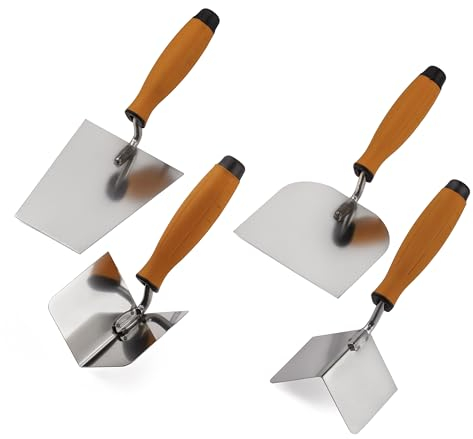 Mivos Set di 4 cazzuole – 2 cazzuole angolari antiruggine 80 x 60 mm – Cazzuola 120 x 128 mm – Cazzuola trapezoidale 160 x 75 mm – Set di mestoli in acciaio inox – Manico morbido – Made in EU