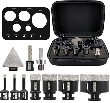 DT-DIATOOL Foret Diamant Carrelage Kit - 10pcs(6/6/8/25/35/50/68mm+10mm Forets à Fraiser+50mm Mèches Chanfrein+Adaptateur Hexagonal) Scie Cloche Diamantée pour Porcelaine Carrelage Marbre Granit
