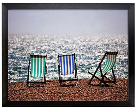 Lap Tray with Cushion | Landscape Brighton Beach Deckchairs | Padded Bean Bag Cushion | For Eating, Working, Crafting, Laptop | Portable Table Desk