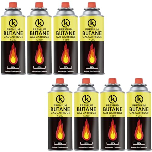 KROWN - Pack de 8 Cartuchos de Gas Butano 227g para Hornillos Quemadores, Cartucho de Gas para Camping 250, Bombonas (8 Unidades)