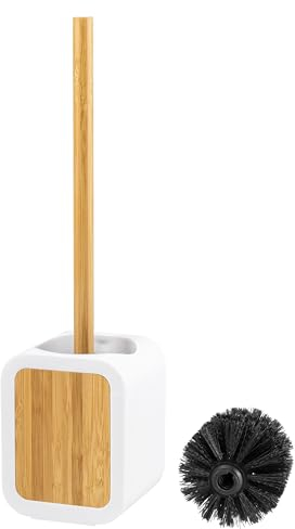 eluno Brosse WC avec Surface caoutchoutée Soft Touch en Plastique et Bambou, avec 1 tête de Brosse de Rechange (Blanc)