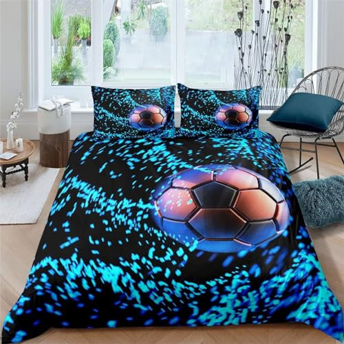 Bettwäsche 200x200 FußBall Bettwäsche Set 3D Bedruckte Bettbezug Set mit ReißVerschluss, Weich Flauschige Hypoallergen Bettbezug + 2 Kissenbezug