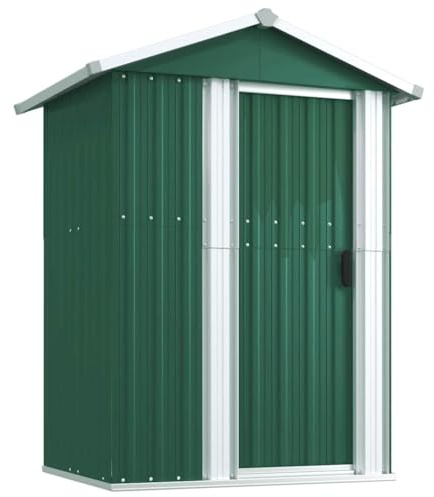 Metall Gerätehaus, Schiebetür & Fundamentrahmen, klein Geräteschuppen Garten Schrank Metall Schuppen Gartenhaus Stahl Geräteschrank, Grün 126x97,5x177 cm Verzinkter Stahl