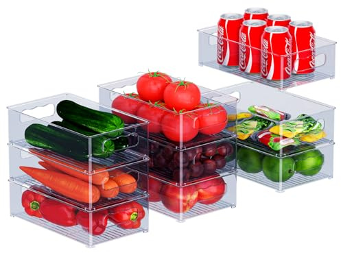 Kühlschrank Organizer, Stapelbare Aufbewahrungsboxen Blau Grau, 9er Set | Aufbewahrungsboxen Küche, Kühlschrankboxen für Speisekammer, Schrank und Schublade