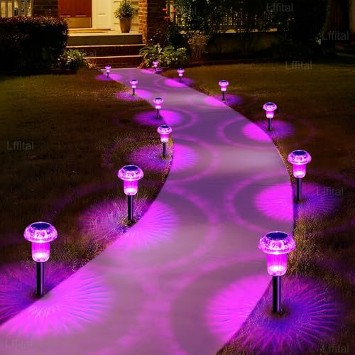 Lffital Halloween Solar Lights Outdoor 8 Pack Mushroom Decor Pink Purple | Auto On/Off Halloween Decorations Solar Pathway Lights Waterproof Yard Lighting for Women Garden Outside Yard Path Landscape
