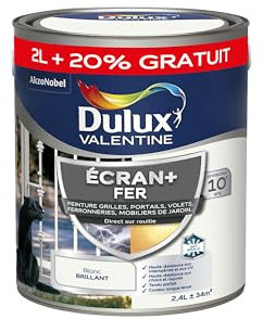 Dulux Valentine Peinture Ecran+ Fer Intérieur/Extérieur - Haute résistance aux intempéries, aux UV, chocs et rayures - Blanc 2 L + 20% gratuit